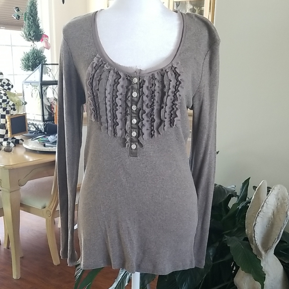 Banana Republic Taupe Long Sleeve Ruffled Top